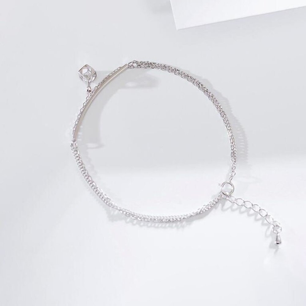 NEW 925 Sterling Silver Diamond Cube Bar Bracelet - Picture 7 of 8
